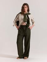Load image into Gallery viewer, Olive Green Linen Pull-on Pants