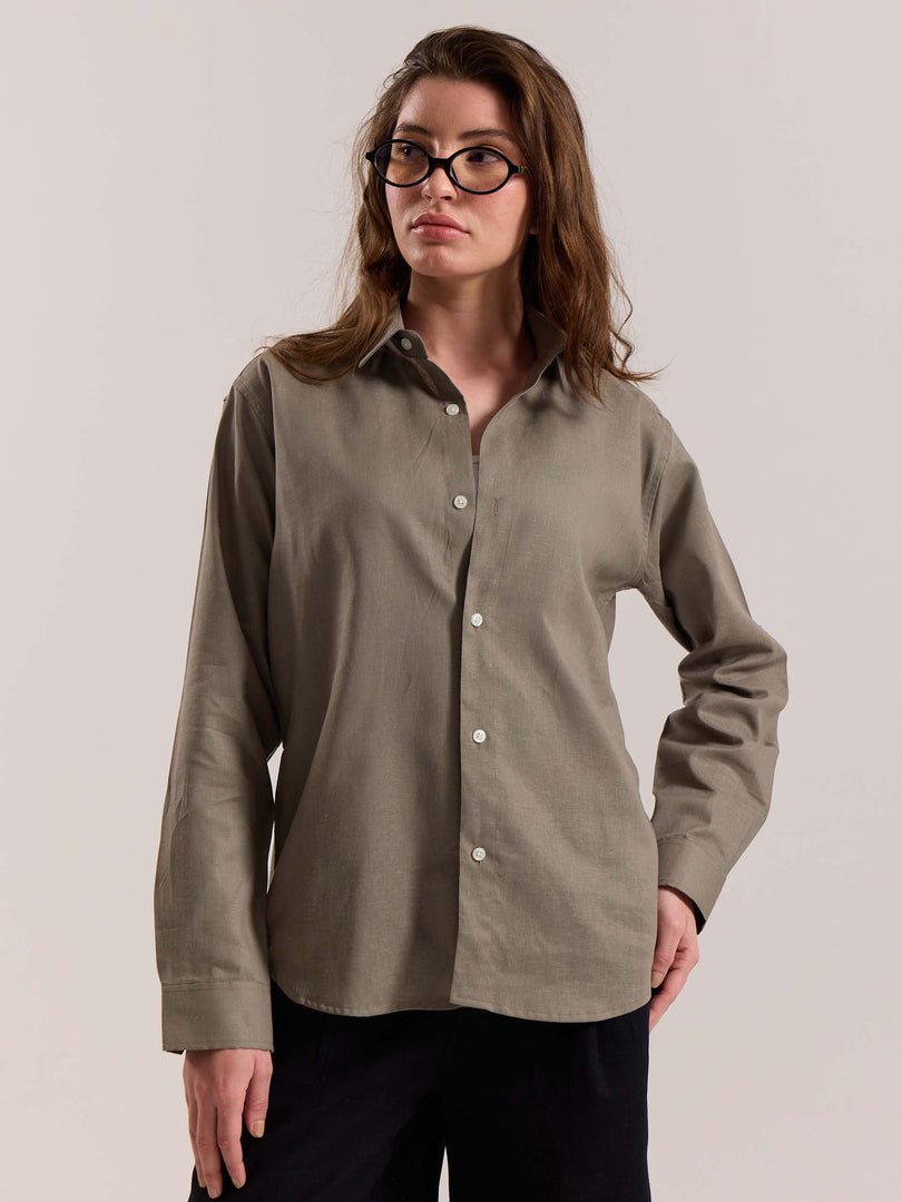Khaki Green Linen-blend Shirt