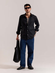 Black Linen-blend Shirt