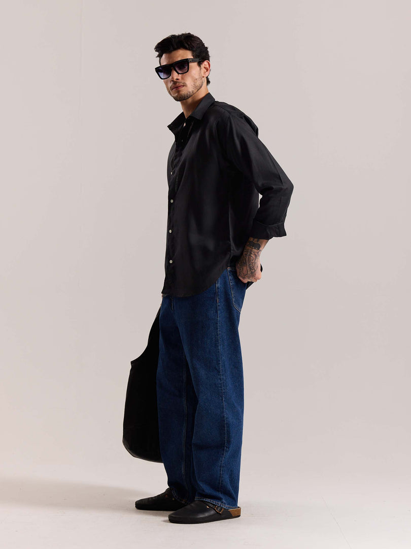 Black Linen-blend Shirt