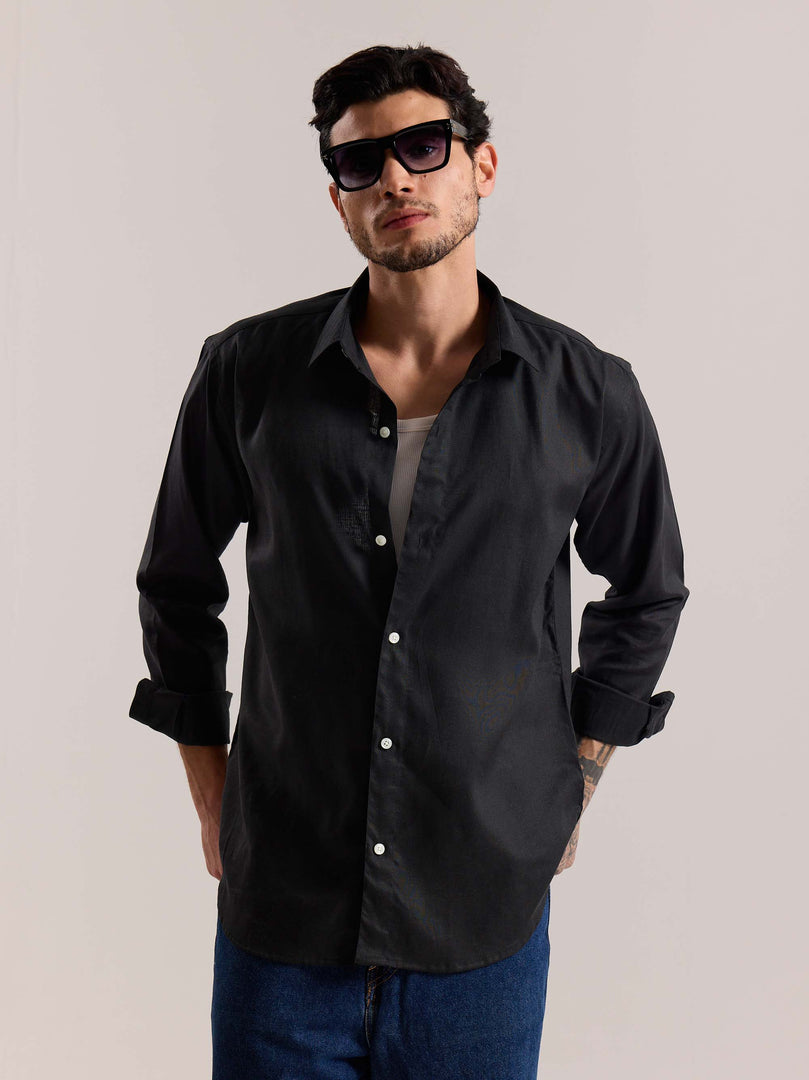 Black Linen-blend Shirt