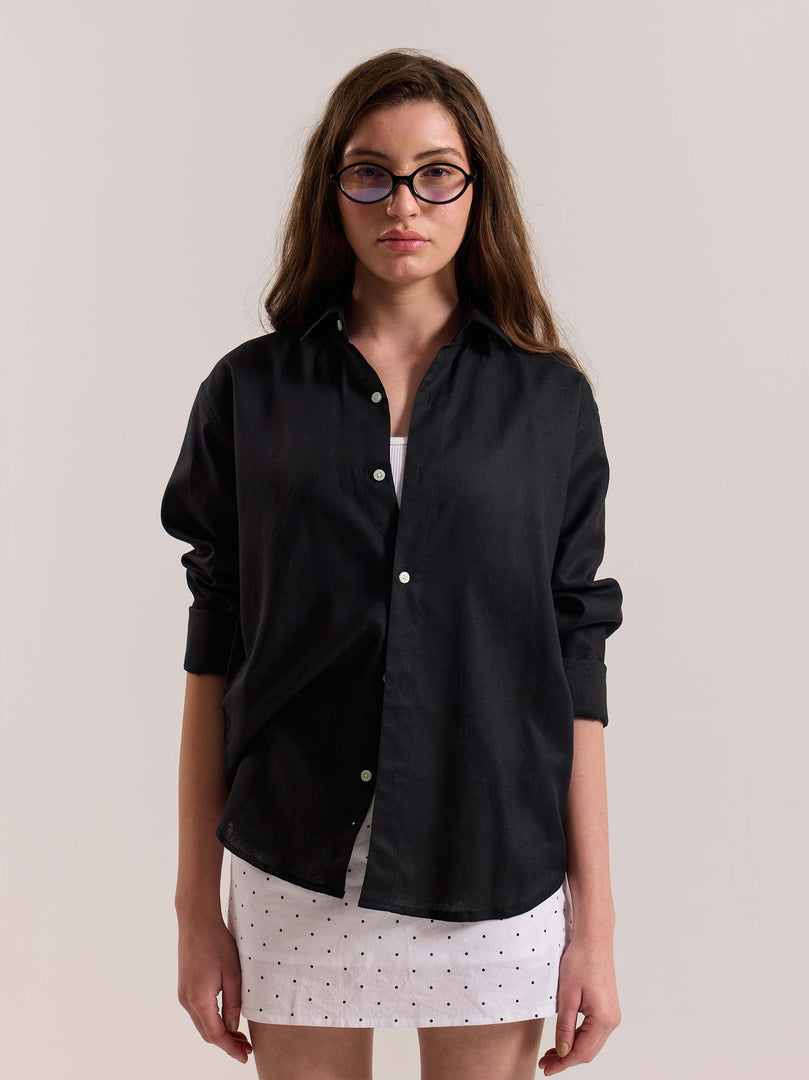 Black Linen-blend Shirt