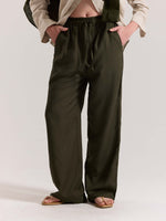 Load image into Gallery viewer, Olive Green Linen Pull-on Pants
