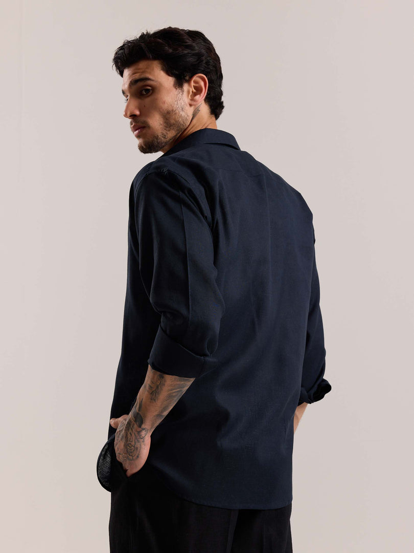 Navy Blue Linen-blend Shirt (Pre-Order)
