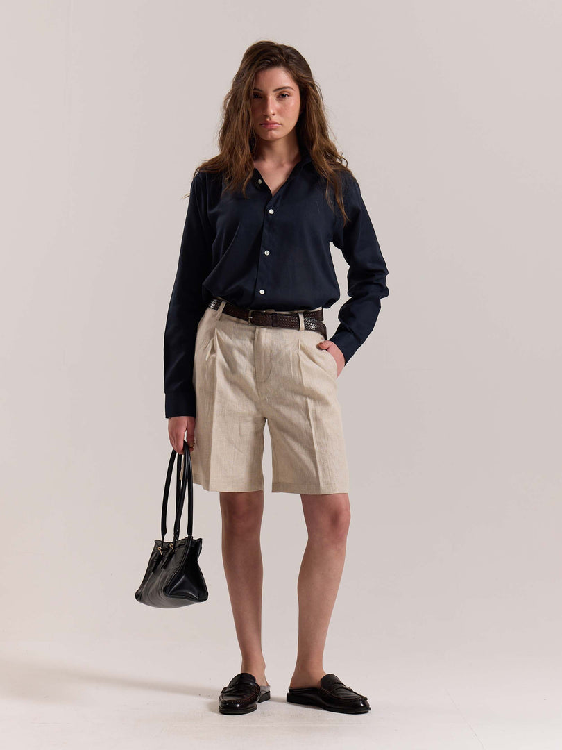 Navy Blue Linen-blend Shirt (Pre-Order)