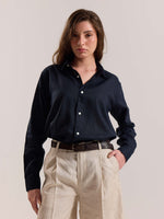 Load image into Gallery viewer, Navy Blue Linen-blend Shirt (Pre-Order)