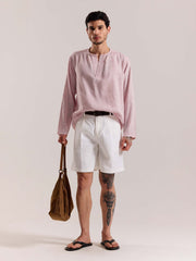 Pink Textured Linen Pullover