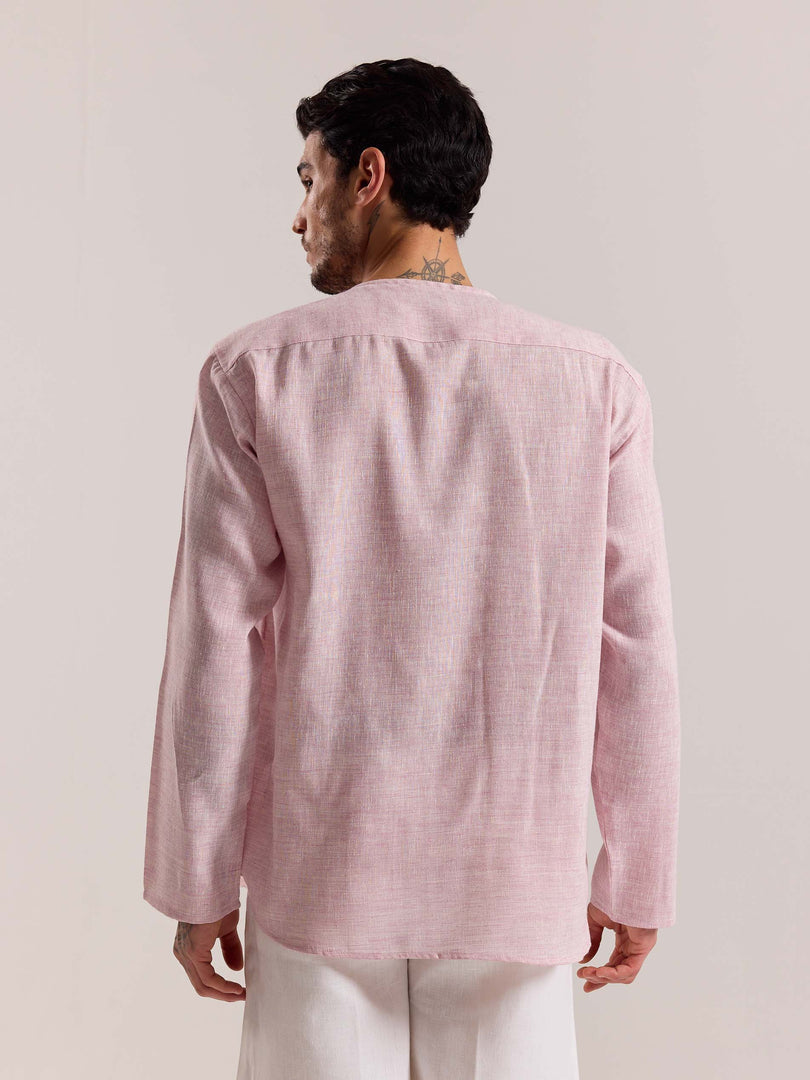 Pink Textured Linen Pullover