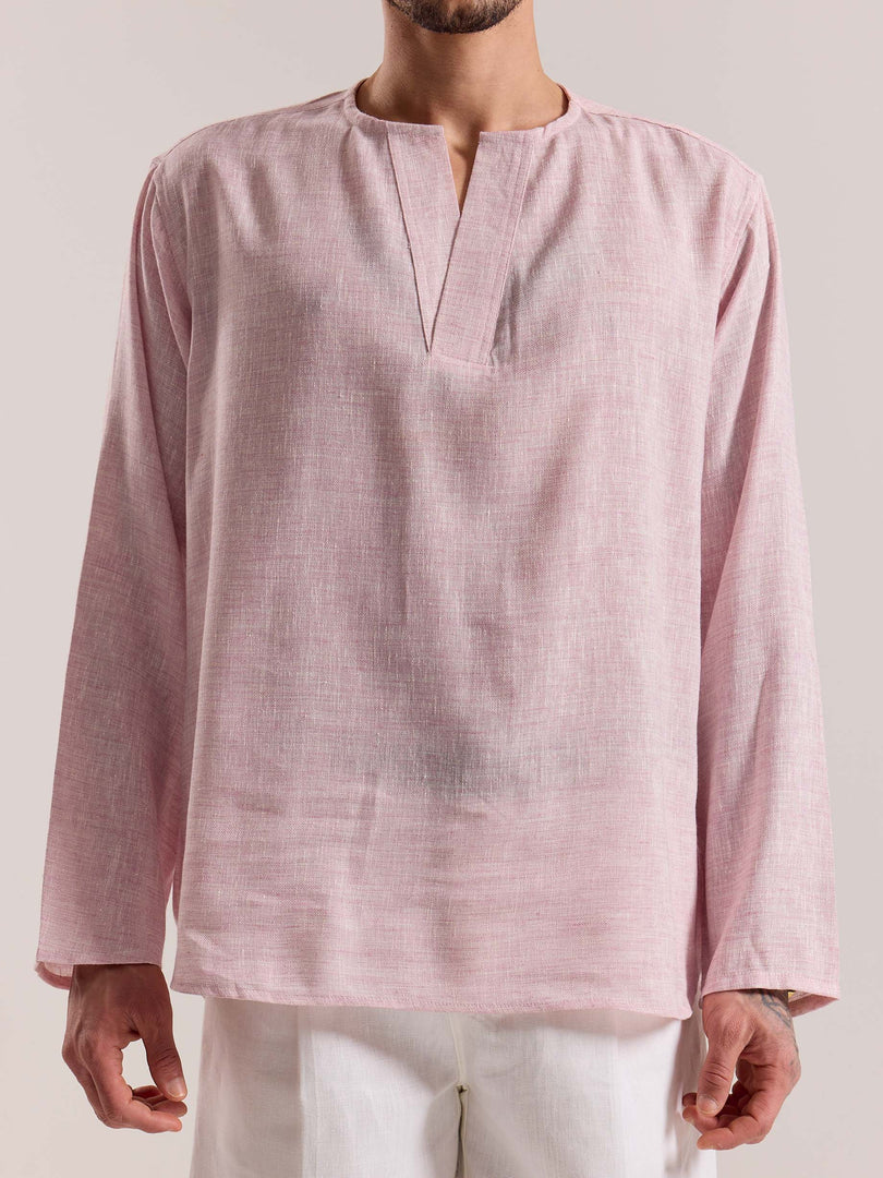 Pink Textured Linen Pullover