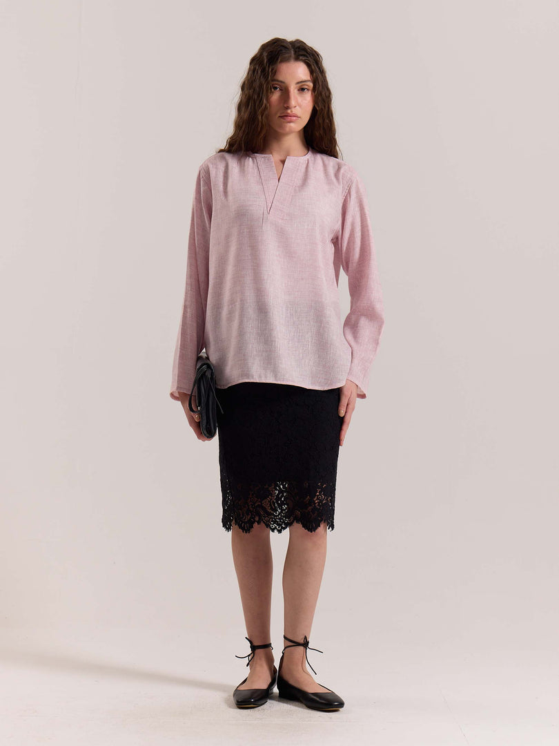Pink Textured Linen Pullover