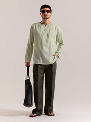 Green Textured Linen Pullover