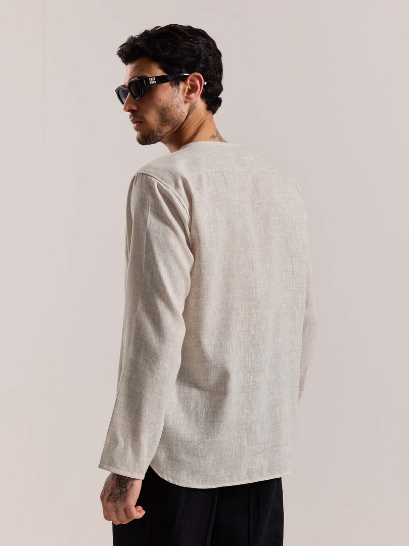Natural Textured Linen Pullover