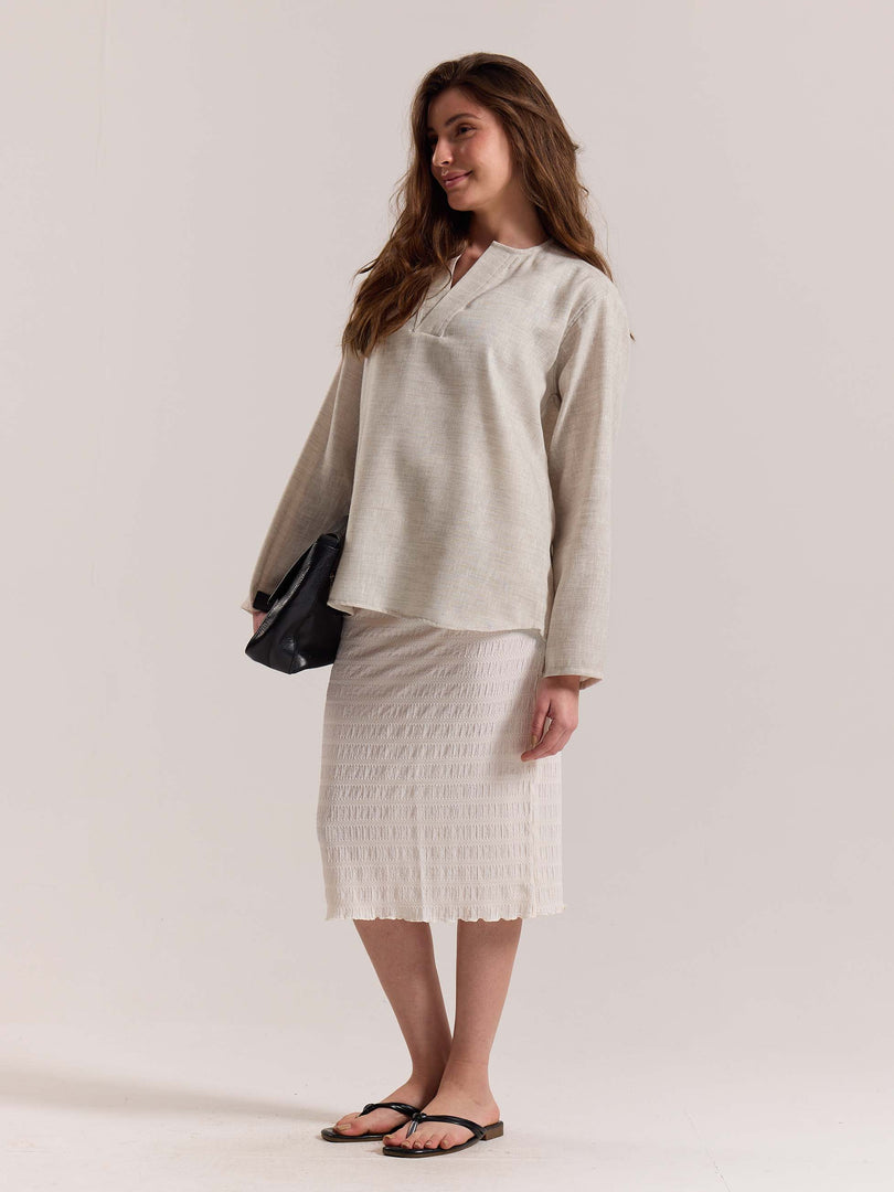 Natural Textured Linen Pullover