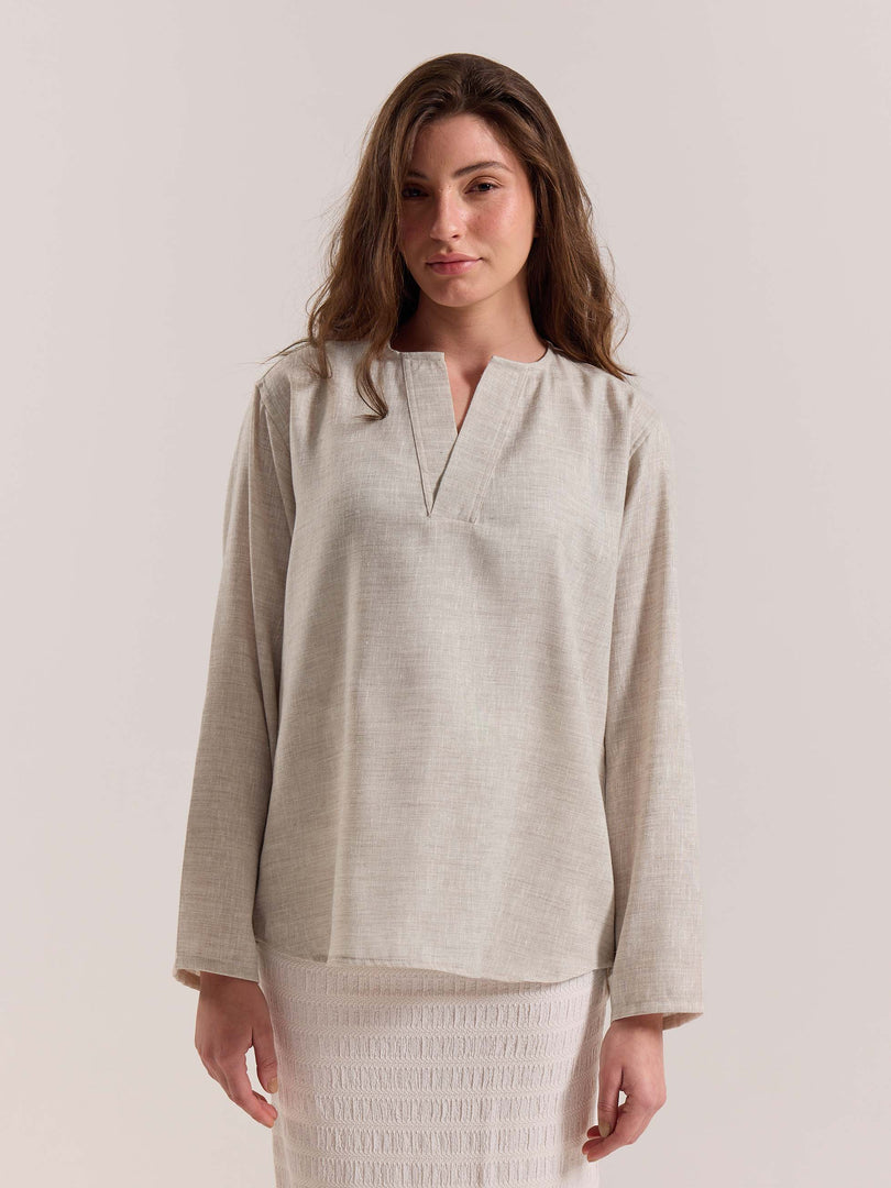 Natural Textured Linen Pullover