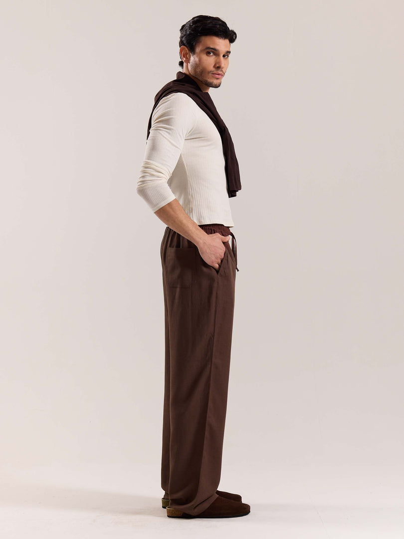 Dark Brown Linen Pull-on Pants
