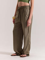 Load image into Gallery viewer, Khaki Green Linen Pull-on Pants