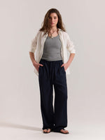 Load image into Gallery viewer, Navy Blue Linen Pull-on Pants