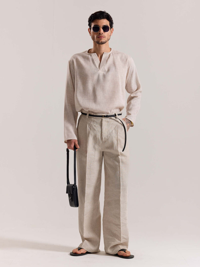 Natural Linen Baggy Fit Trousers