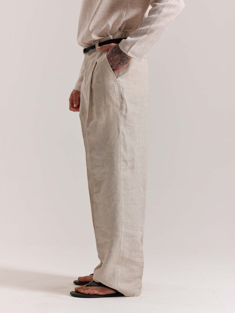 Natural Linen Baggy Fit Trousers