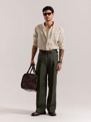 Dark Green Linen Baggy Fit Trousers