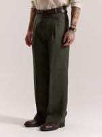Load image into Gallery viewer, Dark Green Linen Baggy Fit Trousers