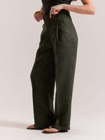 Load image into Gallery viewer, Dark Green Linen Baggy Fit Trousers