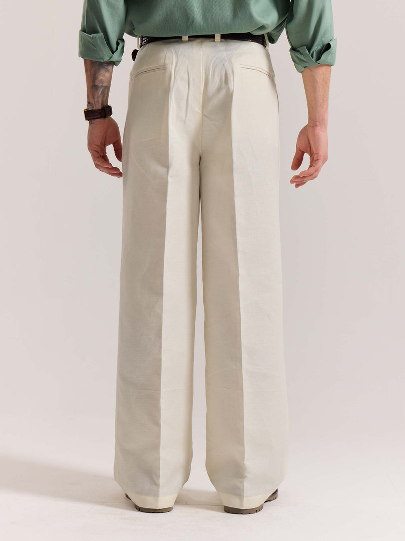Cream Linen Baggy Fit Trousers