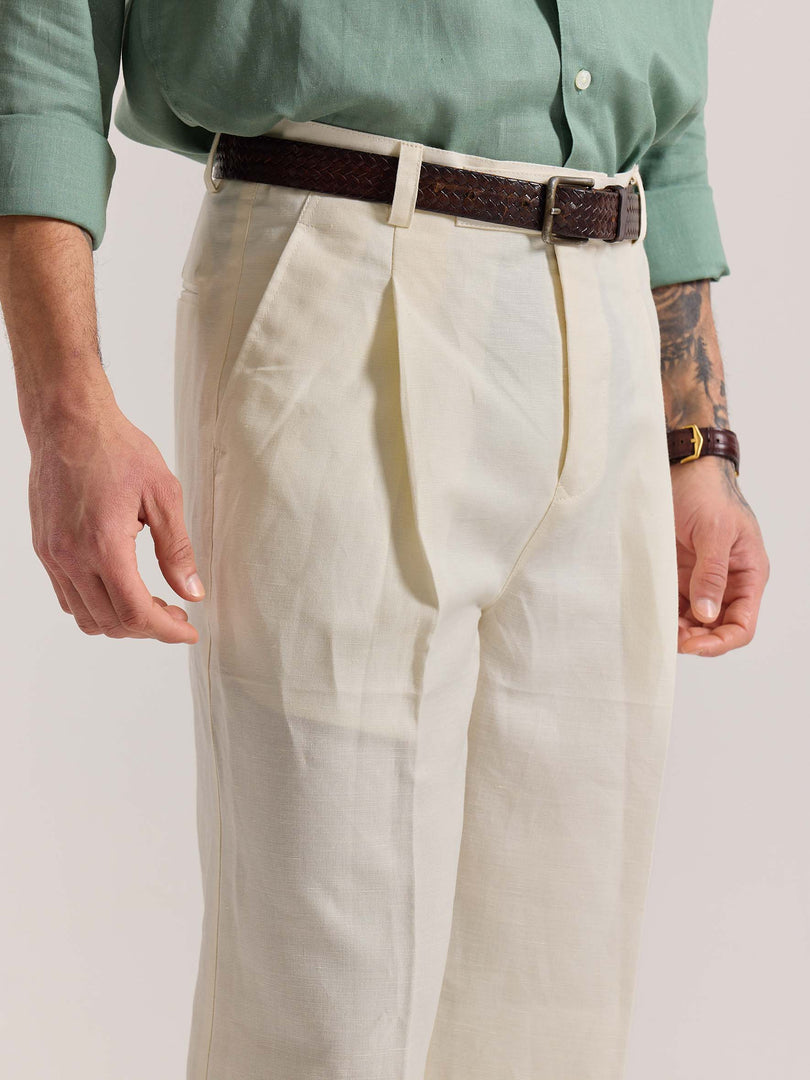 Cream Linen Baggy Fit Trousers