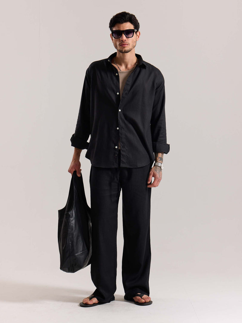 Black Linen Pull-on Pants (Pre-order)