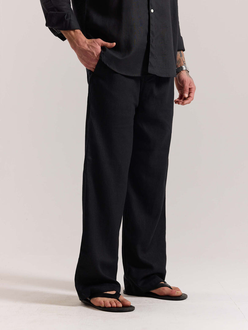 Black Linen Pull-on Pants (Pre-order)