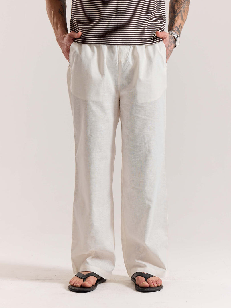 White Linen Pull-on Pants