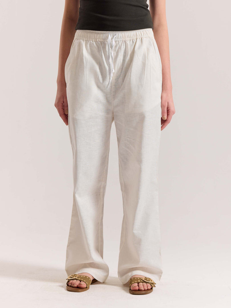 White Linen Pull-on Pants