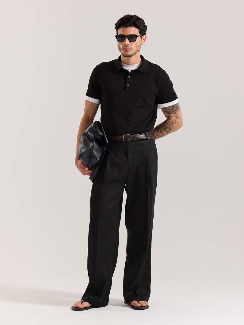 Black Linen Baggy Fit Trousers