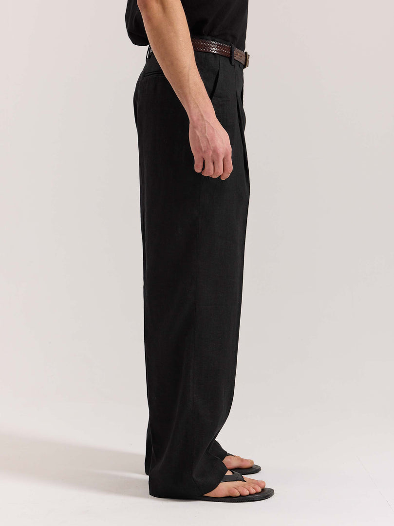 Black Linen Baggy Fit Trousers
