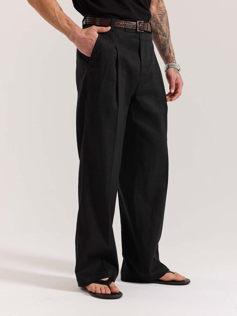 Black Linen Baggy Fit Trousers