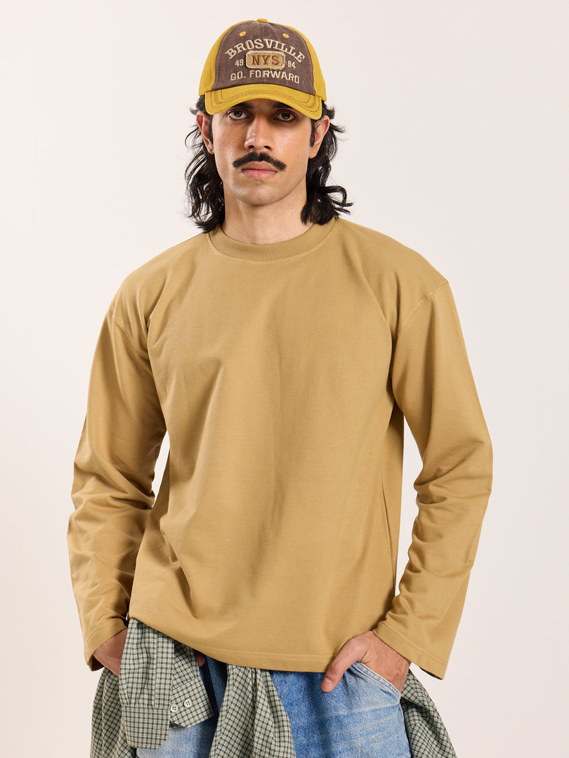Khaki Loose Fit Cropped T-Shirt