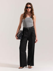 Black Linen Baggy Fit Trousers