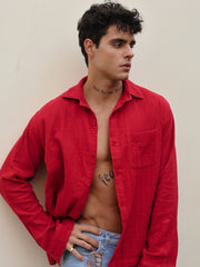 Cherry Red Gauze Holiday Shirt ( Pre-Order )