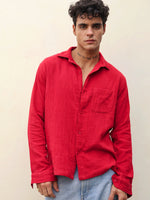 Load image into Gallery viewer, Cherry Red Gauze Holiday Shirt ( Pre-Order )