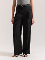 Load image into Gallery viewer, Black Linen Baggy Fit Trousers