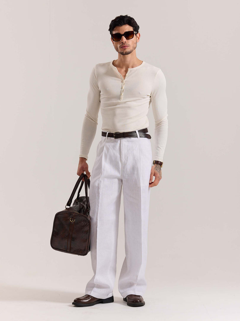 White Linen Baggy Fit Trousers