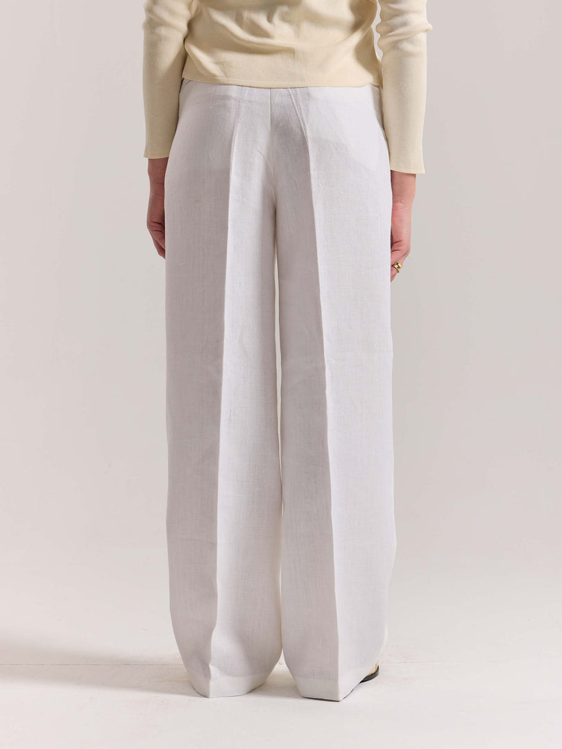 White Linen Baggy Fit Trousers