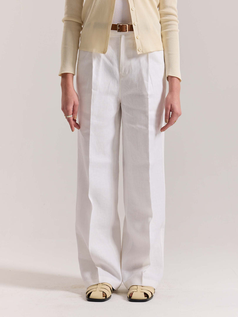 White Linen Baggy Fit Trousers