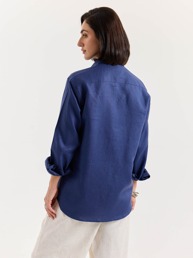 Indigo Blue Irish Linen Shirt