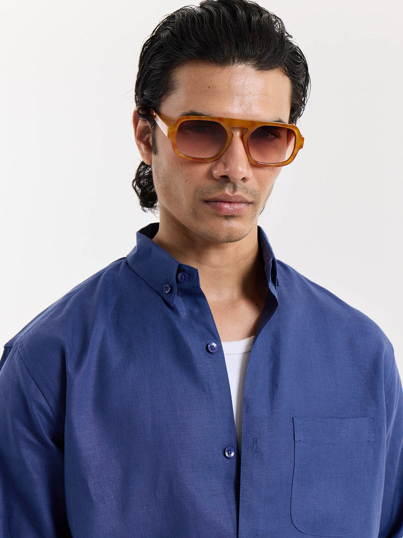 Indigo Blue Irish Linen Shirt