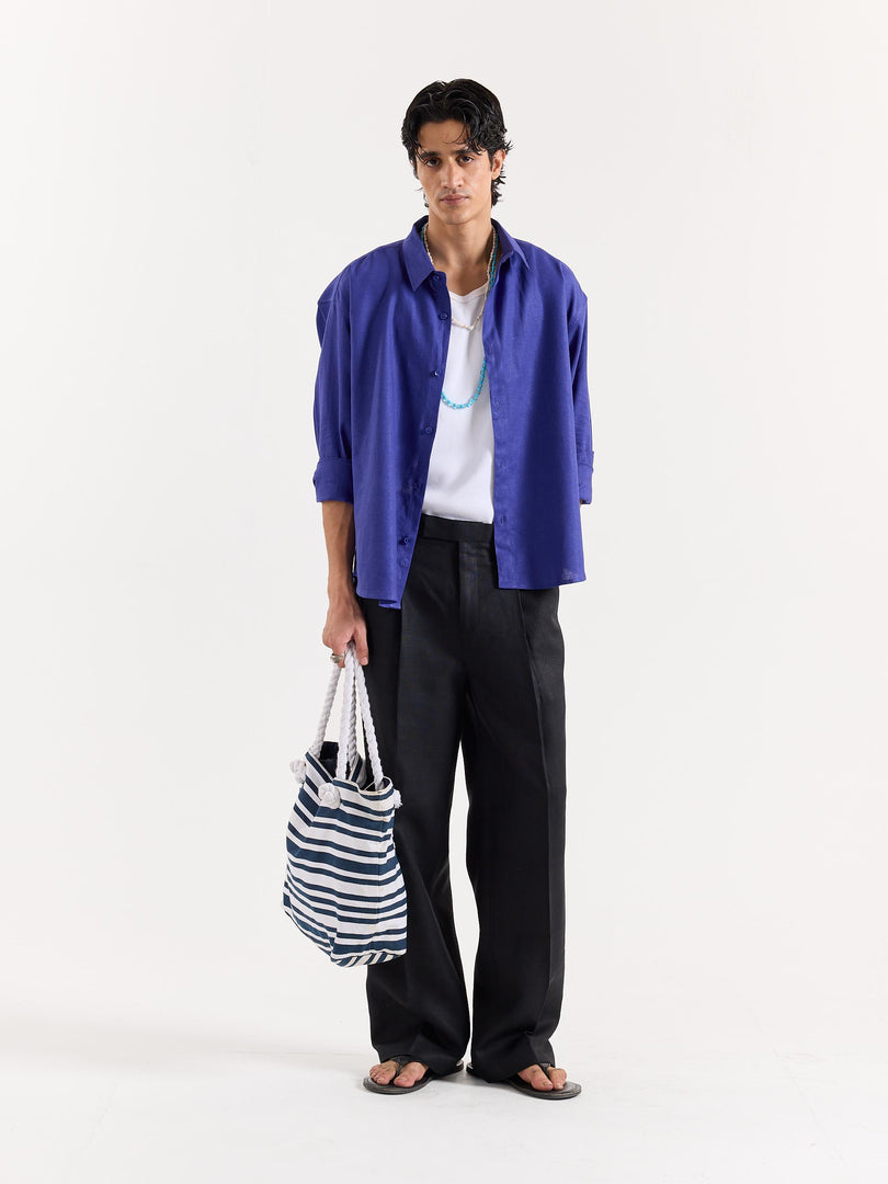 Indigo Linen Cropped Shirt