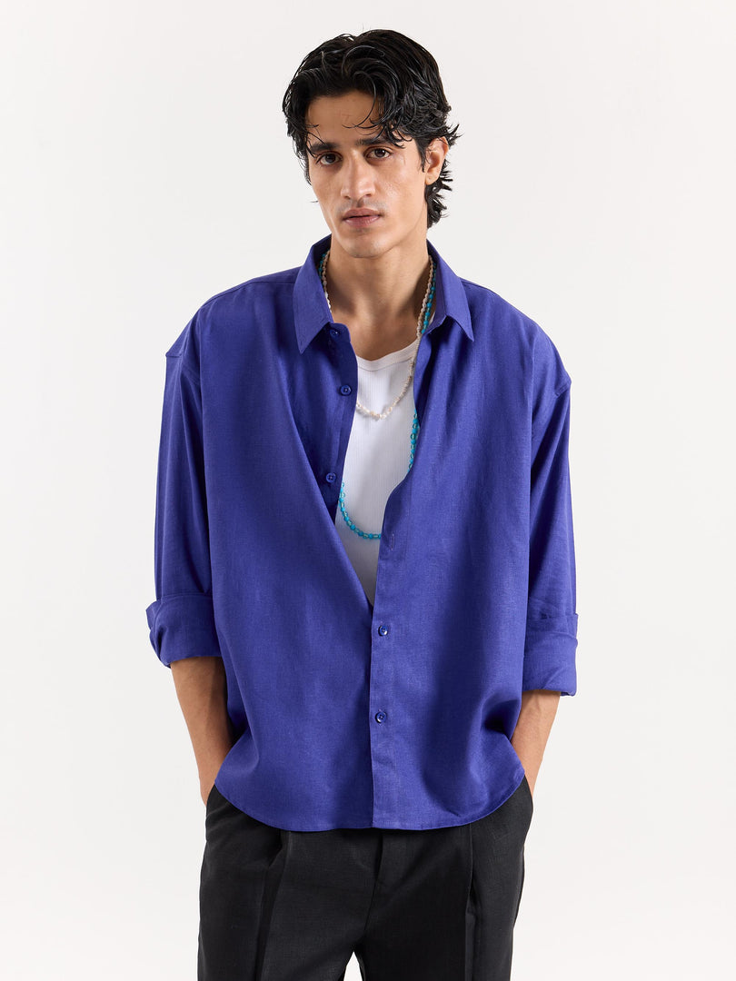 Indigo Linen Cropped Shirt