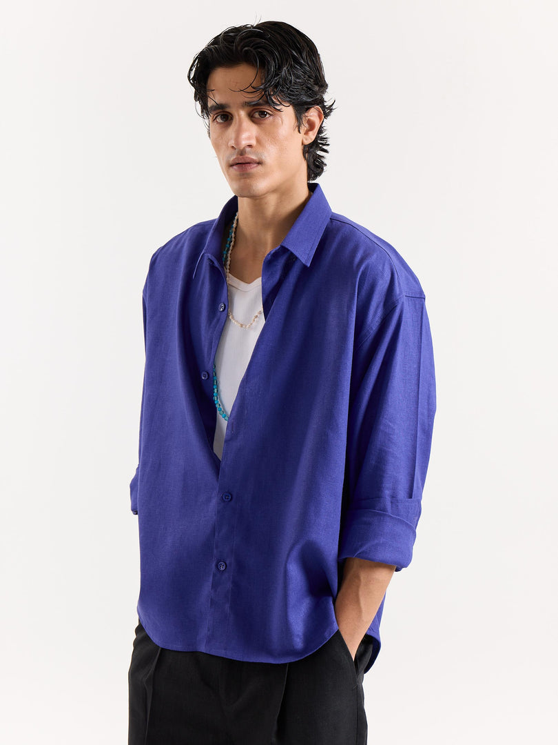 Indigo Linen Cropped Shirt