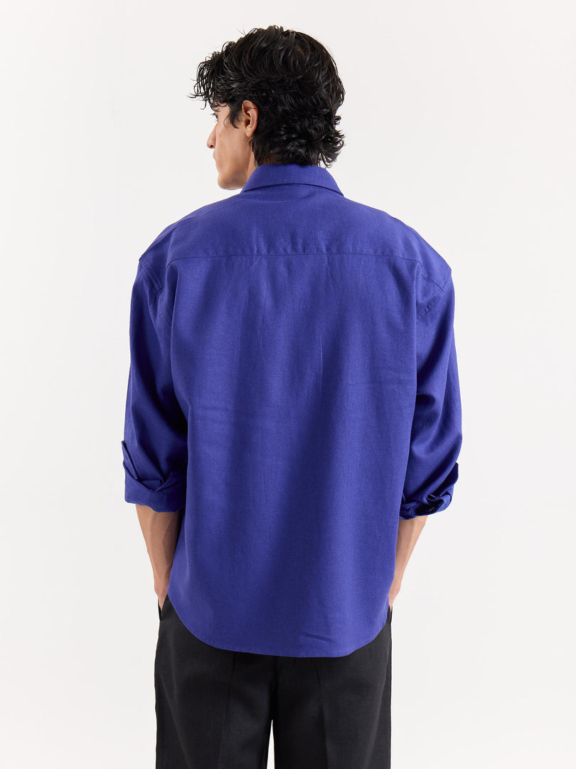 Indigo Linen Cropped Shirt