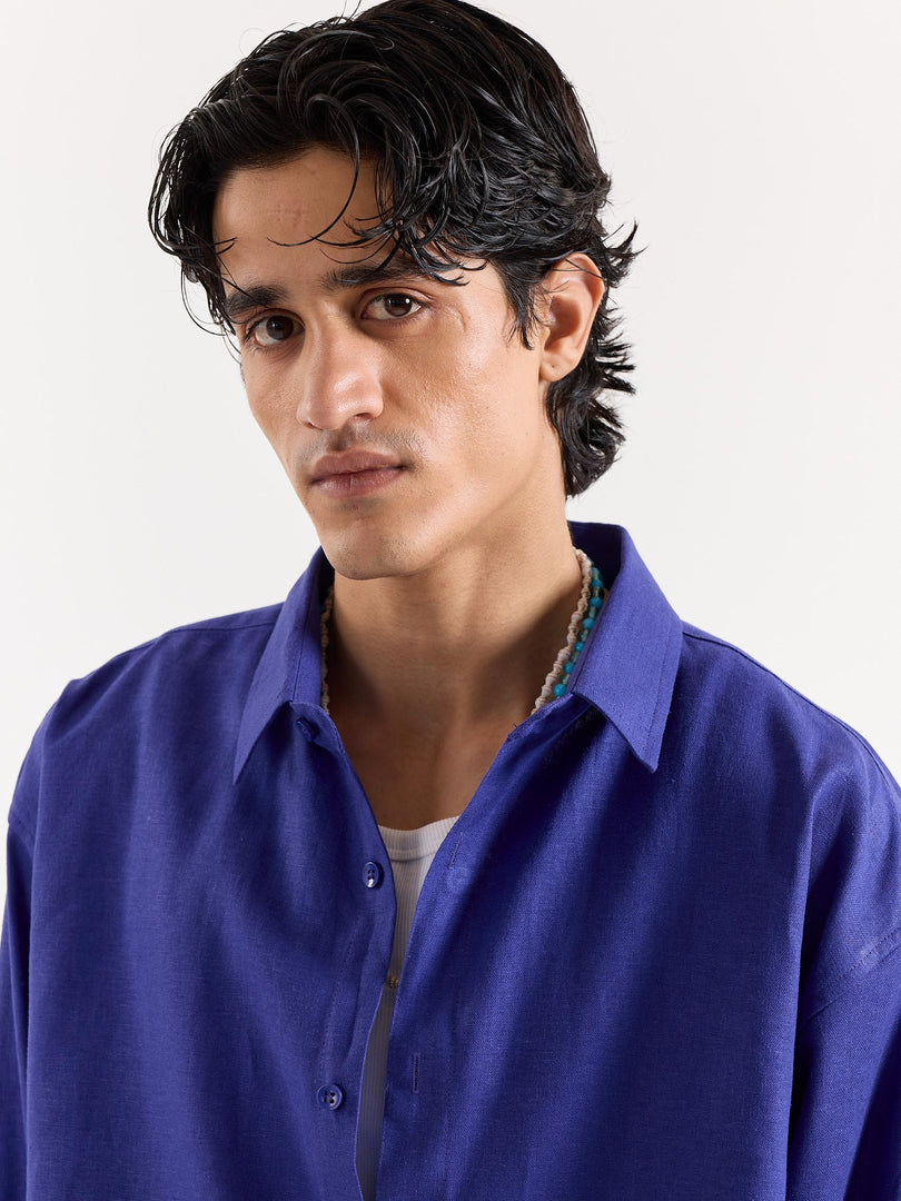 Indigo Linen Cropped Shirt